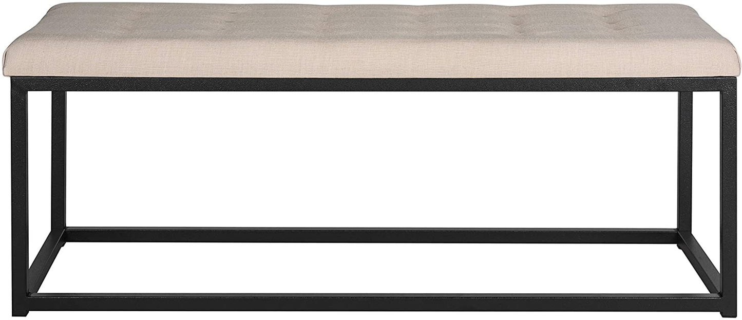 Modern Tufted Upholstered Velvet and Metal Bench Ottoman