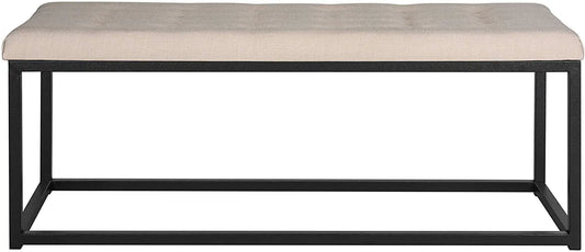 Modern Tufted Upholstered Velvet and Metal Bench Ottoman