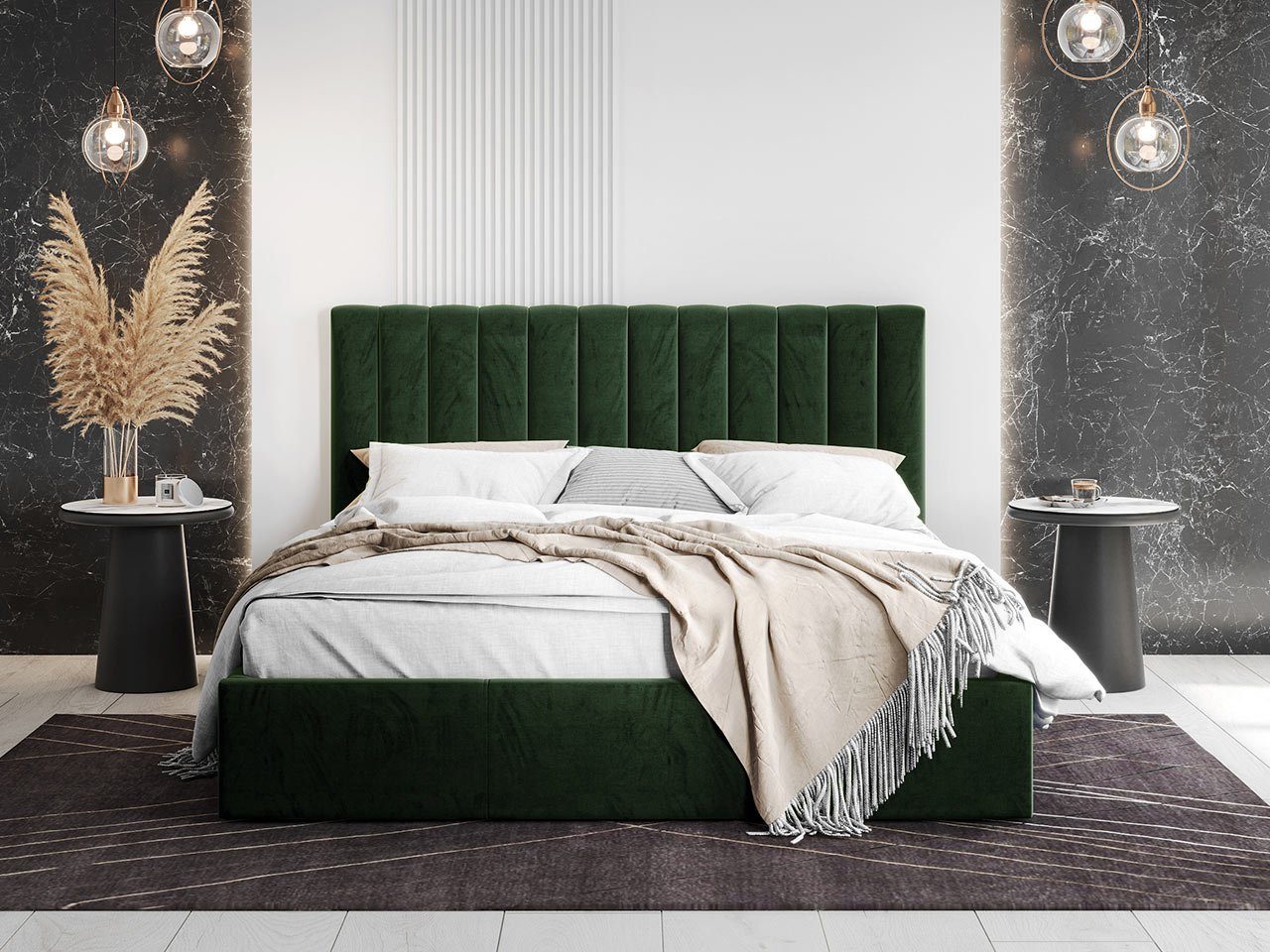 Fluted Velvet Upholstered Bed – Stylish Hydraulic Storage Bed for Comfortable Sleep & Elegant Bedroom Aesthetic