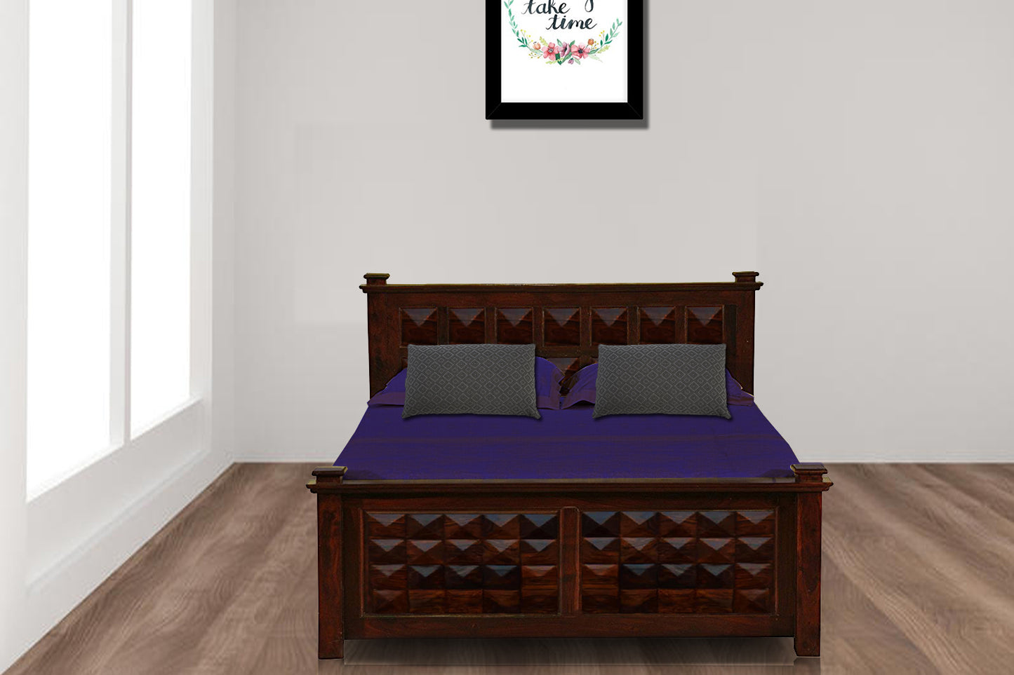 Sheesham Wood Kelsey Queen Size Bed for Bedroom | Walnut Brown Finish