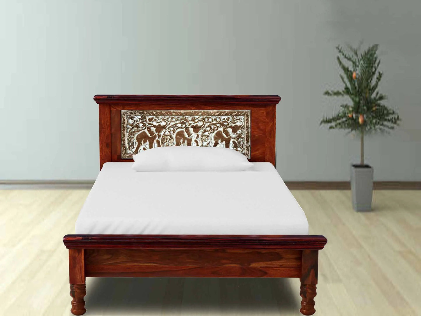 Sheesham Wood Without Storage Celia Single Size Bed for Bedroom Stylish | Natural Finish