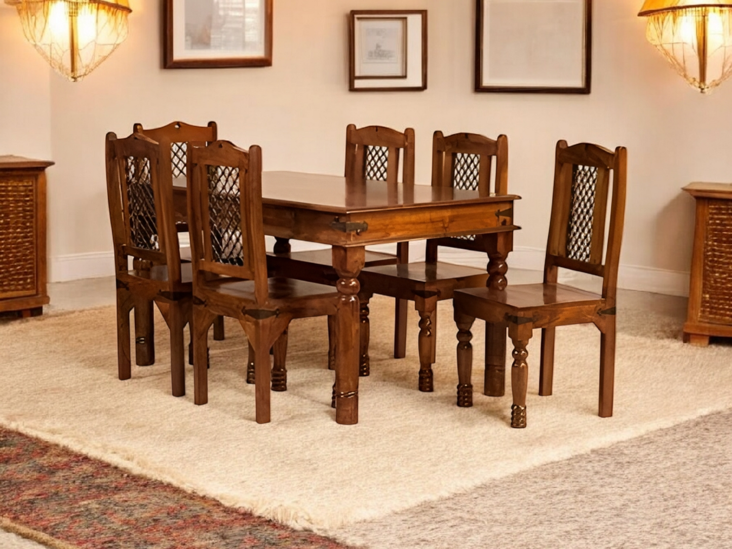 Sheesham Wood Reyk 6 Seater Dining Table Set for Home Dining Room Furniture
