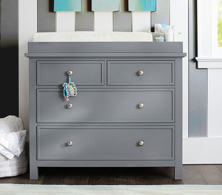 Mango Wood Norto Extra Wide Dresser & Topper Set with Topper Mattress Changing pad is Also Included- Grey Color