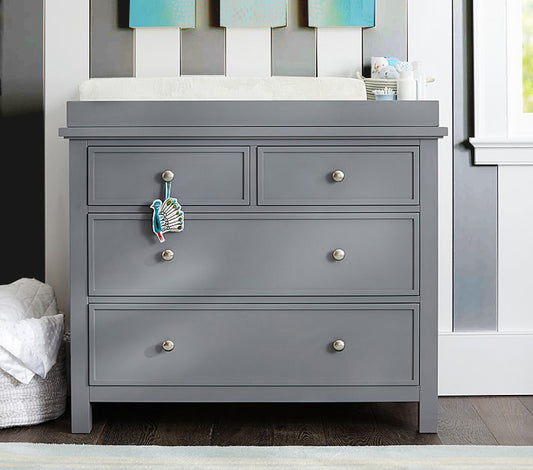 Mango Wood Norto Extra Wide Dresser & Topper Set with Topper Mattress Changing pad is Also Included- Grey Color