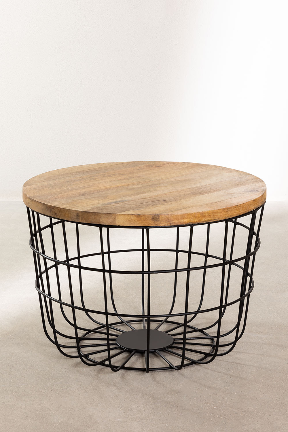 Round Solid Wood Top with Metal Base Coffee Table (Mango Wood - Natural + Black Powder Coated)