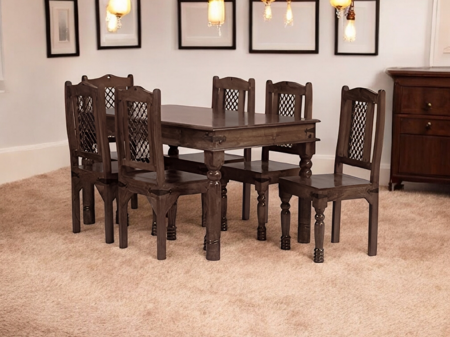 Sheesham Wood Reyk 6 Seater Dining Table Set for Home Dining Room Furniture