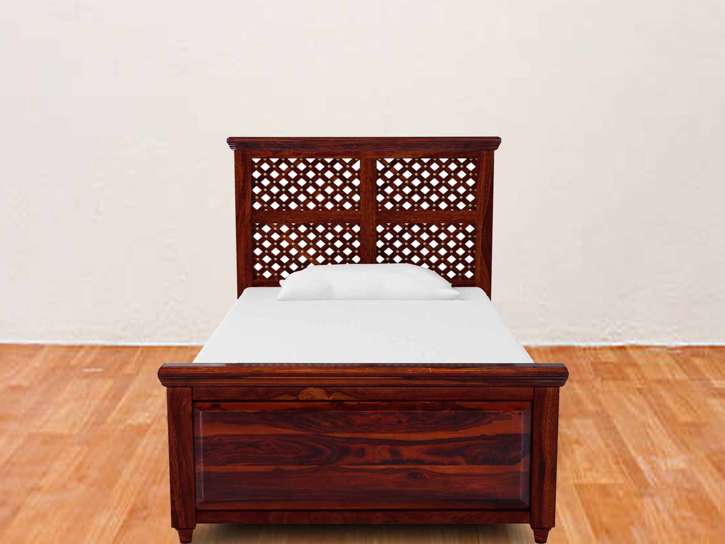 Sheesham Wood Without Storage Rowao Single Size Bed for Bedroom Stylish | Mohogany Finish