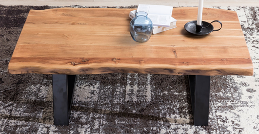 Spigolosa Acacia Wood Top and Metal Base Coffee Table (Acacia Wood - Natural + Black Powder Coated)