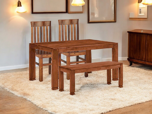 Sheesham Wood Salvador 4 Seater Dining Table Set with 1 Bench and 2 Chair for Home | Dining Furniture
