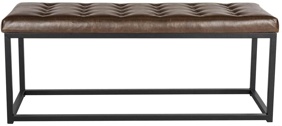 Modern Tufted Upholstered Velvet and Metal Bench Ottoman