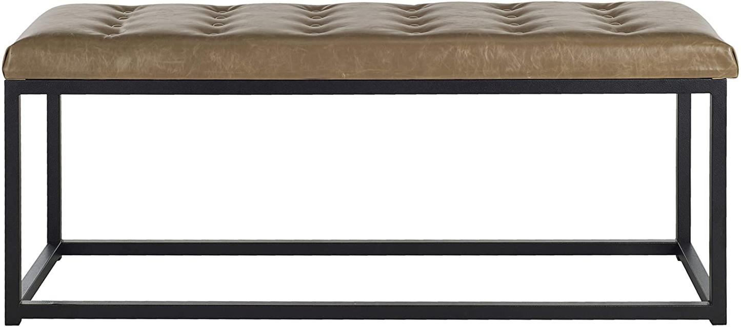 Modern Tufted Upholstered Velvet and Metal Bench Ottoman
