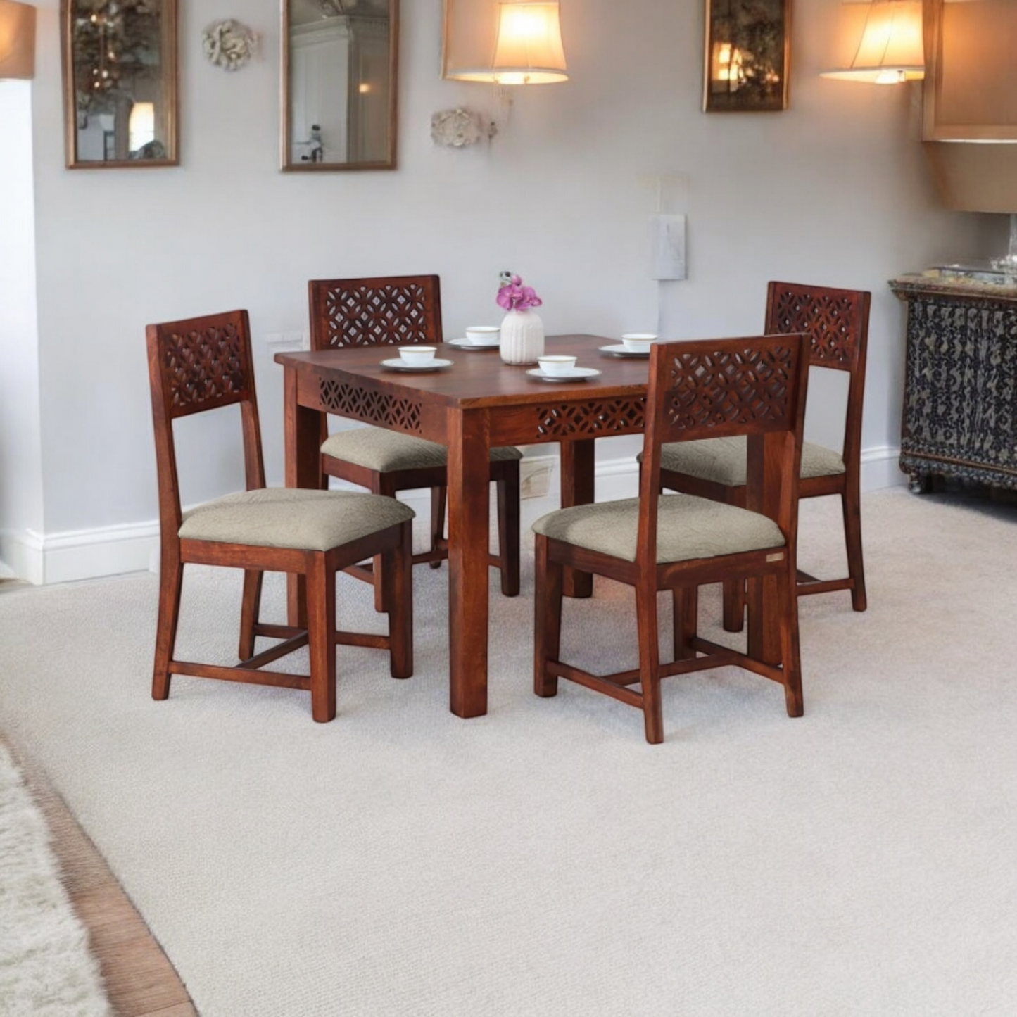 Sheesham Wood Durque 4 Seater Dining Table Set for Home | Dining Furniture