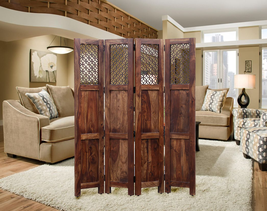 Durque 4 Panel Room Divider - Provincial Teak