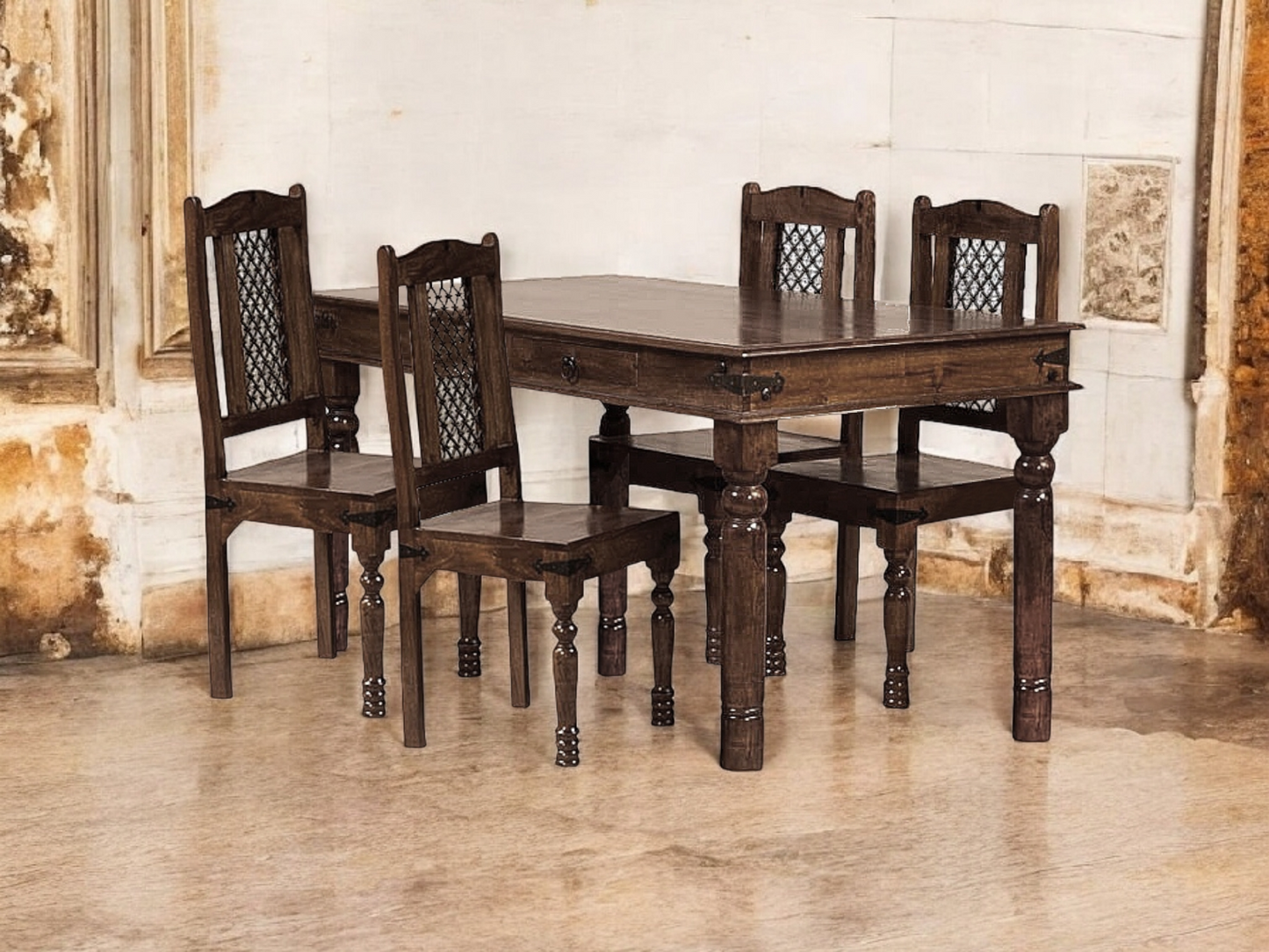 Sheesham Wood Reyk 4 Seater Dining Table Set for Home Dining Room Furniture