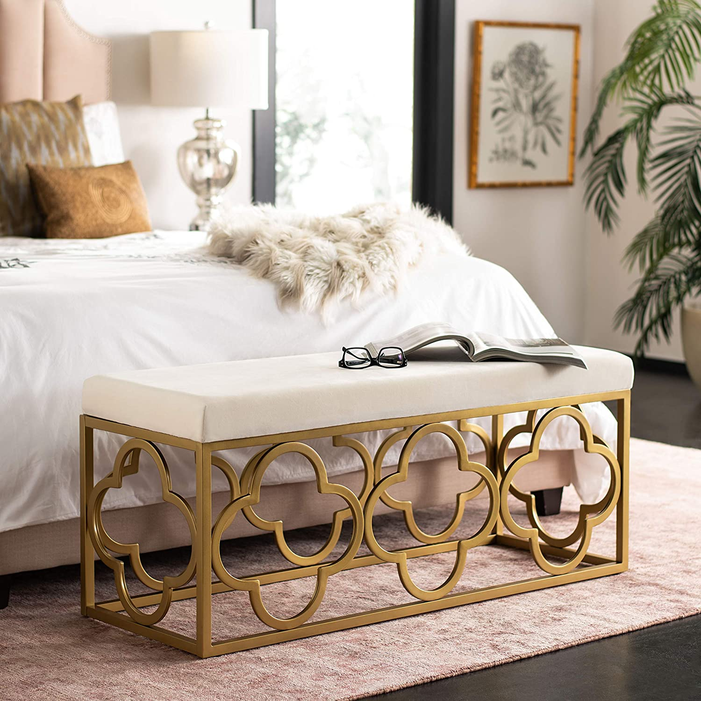 Fleur Bench Glam Velvet and Metal