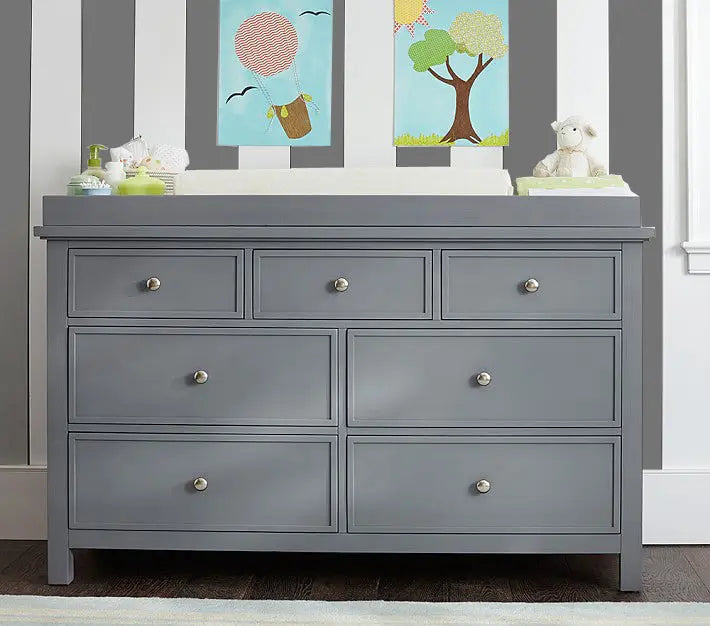 Mango Wood Norto Extra Wide Dresser & Topper Set with Topper Mattress Changing pad is Also Included- Grey