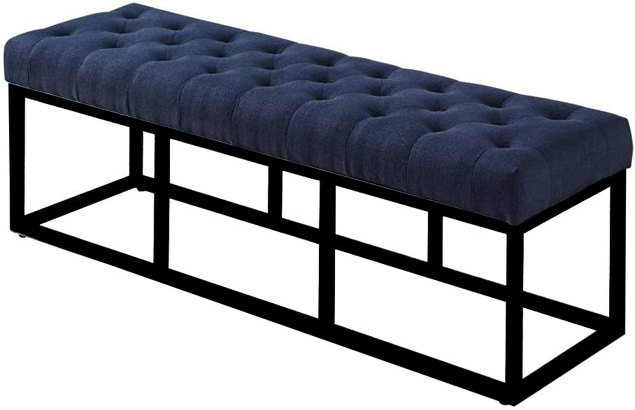 Tufted Long Upholstered Velvet and Metal Bench