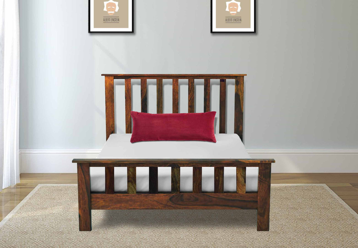 Sheesham Wood Without Storage Single Size Yvonn Bed for Bedroom Stylish | Natural Finish