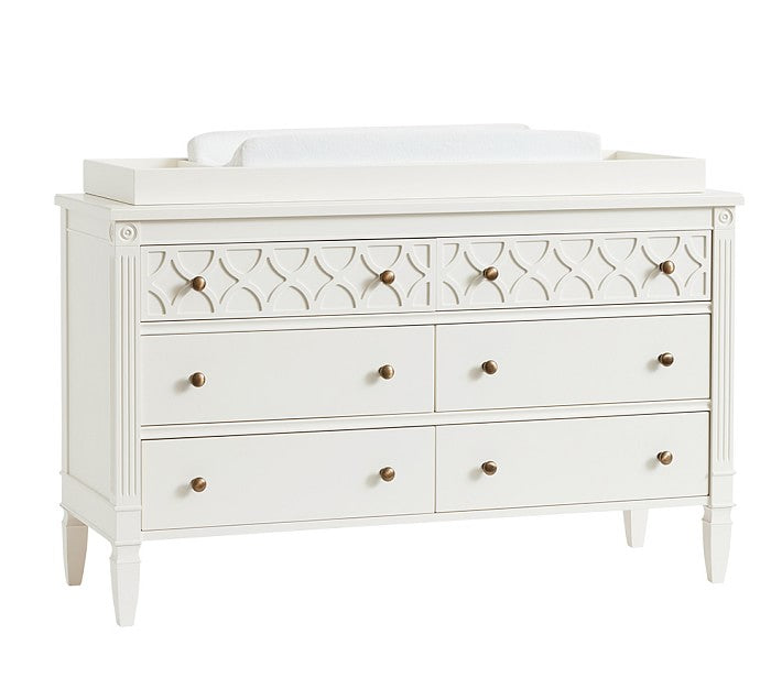 Mango Wood Norto Extra Wide Dresser & Topper Set with Topper Mattress Changing pad is Also Included - White Color