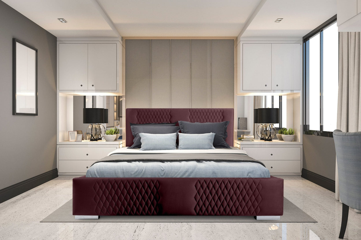 Velvet Upholstered King Size Bed with Hydraulic Storage