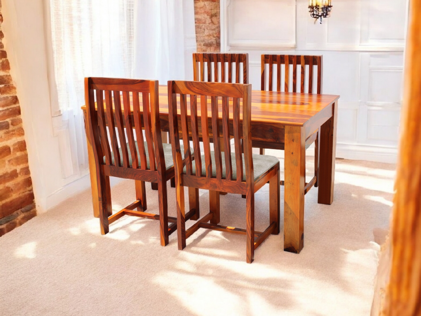 Sheesham Wood and Upholstered Epso 4 Seater Dining Table Set for Home and Living Rooms | Dining Furniture