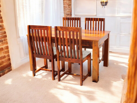 Sheesham Wood and Upholstered Epso 4 Seater Dining Table Set for Home and Living Rooms | Dining Furniture