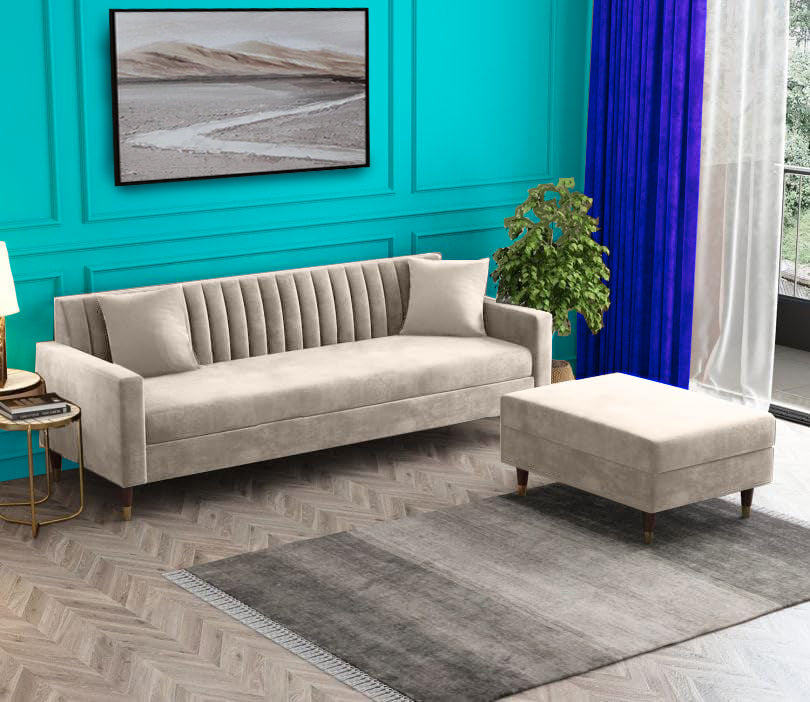 APRODZ Velora L-Shape Velvet Sectional Sofa in Teal – Right Hand Chaise, Tufted Back, Mid-Century Modern Design with Gold-Tipped Legs | Living Room Furniture