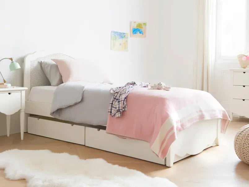 Solid Wood Drawer Storage Single Size Stefa Bed for Bedroom Stylish | Cream Finish