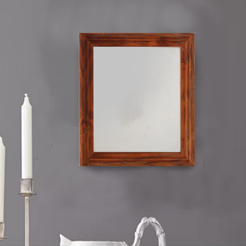 Flat Wall Decorative Mirror for Home and Bathroom Vanity with Wooden Frame (Teak Finish)