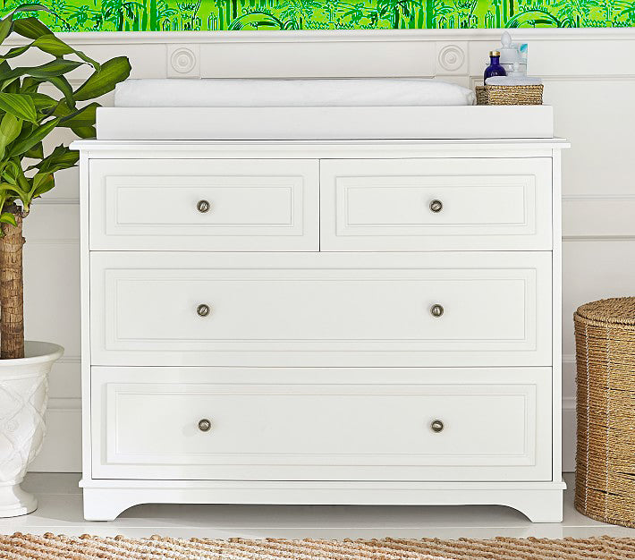 Mango Wood Norto Extra Wide Dresser & Topper Set with Topper Mattress Changing pad is Also Included/White Color