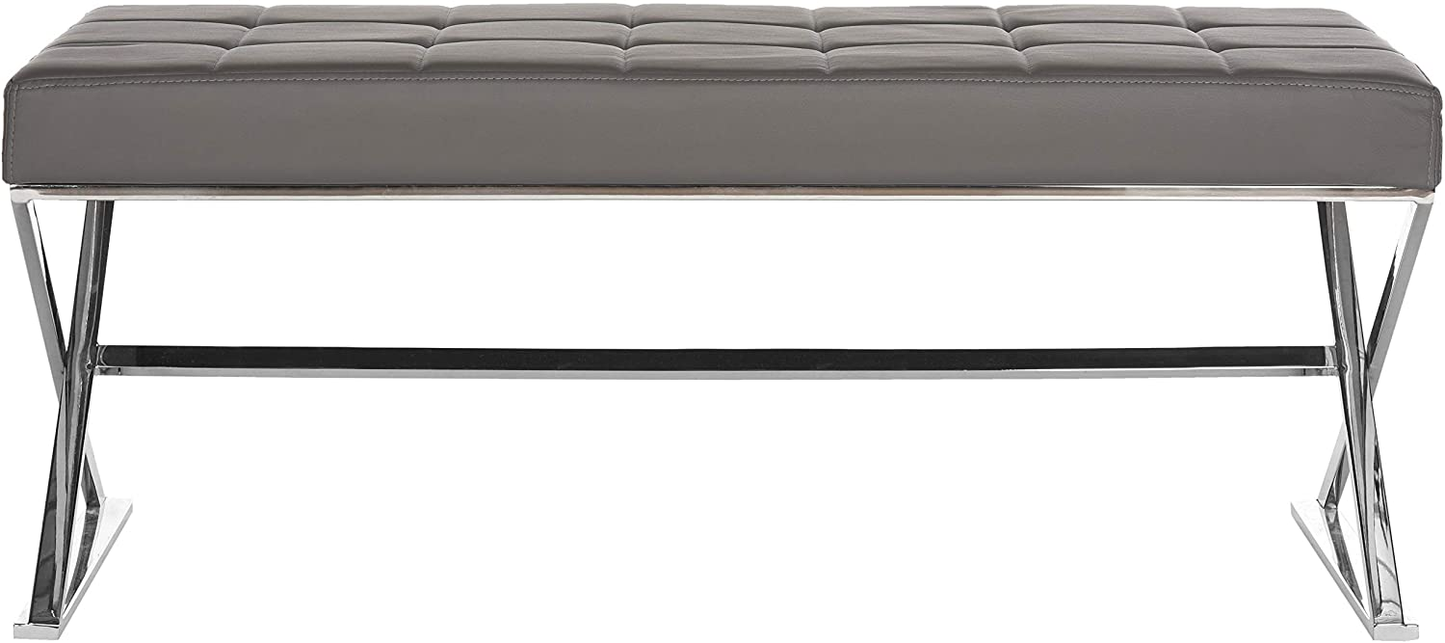 Modern Orange Upholstered Velvet and Metal Bench