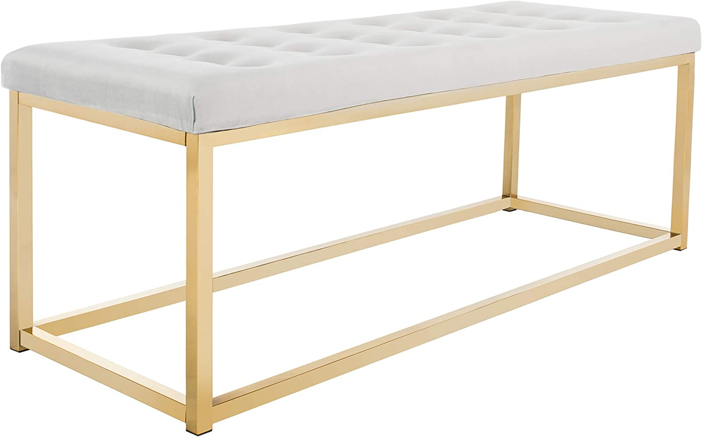 Modern Tufted Upholstered Velvet and Metal Bench Ottoman