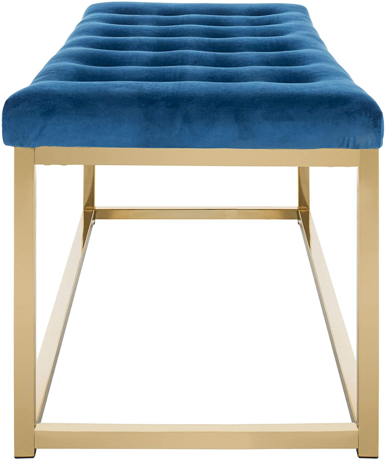Modern Tufted Upholstered Velvet and Metal Bench Ottoman