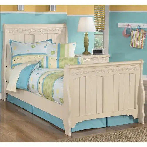Solid Wood Without Storage Single Size Mcma Bed for Bedroom Stylish | Cream Finish
