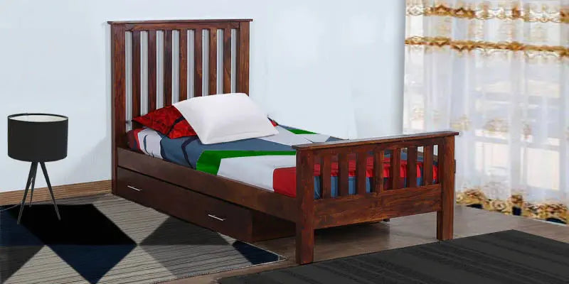 Sheesham Wood Without Storage Single Size Tessa Bed for Bedroom Stylish | Dark Brown Finish