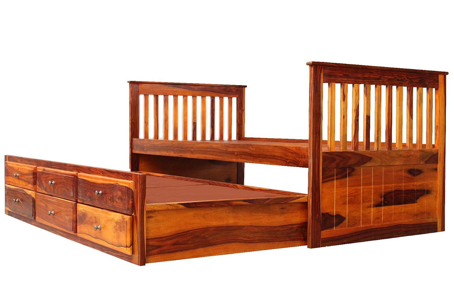 Sheesham Wood Oyster Daybed with Trundle Bed with Drawer Storage for Home | Bed for Bedroom
