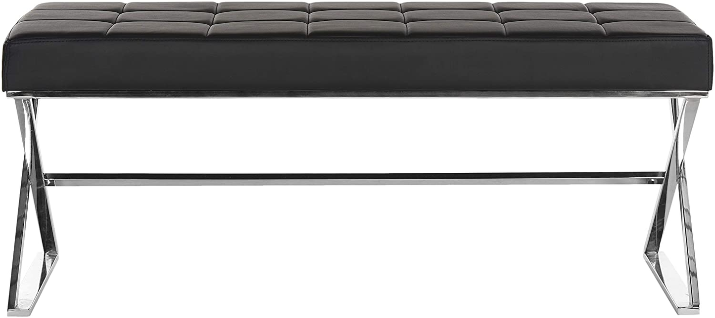 Modern Orange Upholstered Velvet and Metal Bench