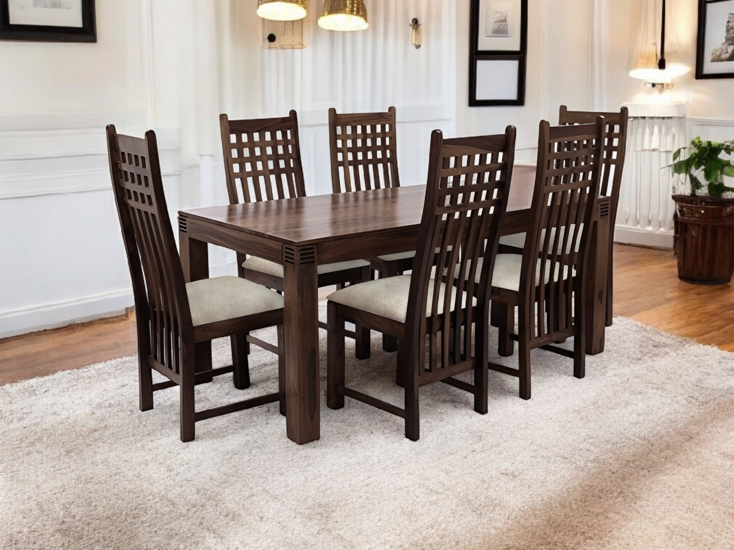 Sheesham Wood Avavia 6 Seater Dining Table Set for Home | Dining Furniture
