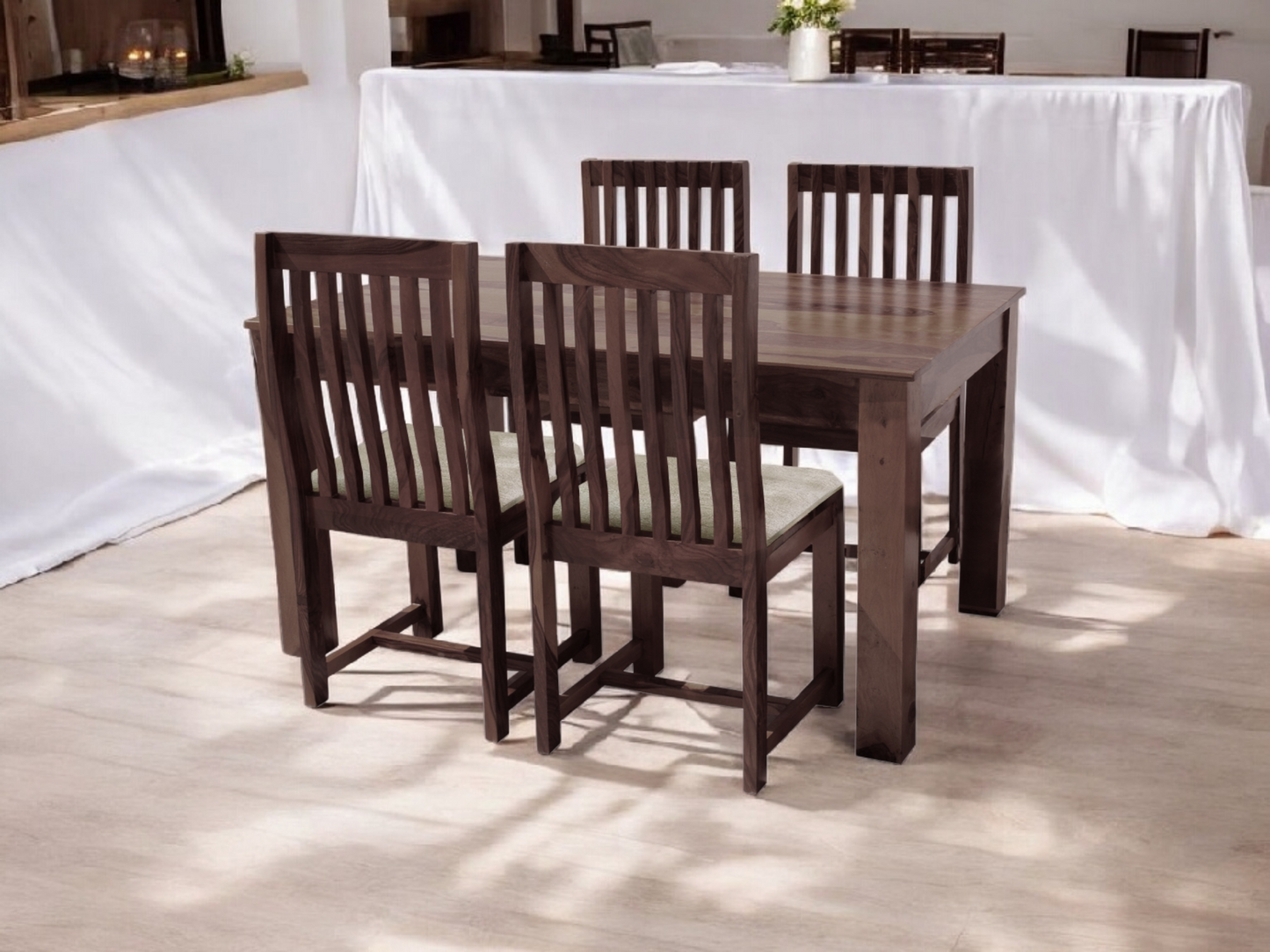 Sheesham Wood and Upholstered Epso 4 Seater Dining Table Set for Home and Living Rooms | Dining Furniture