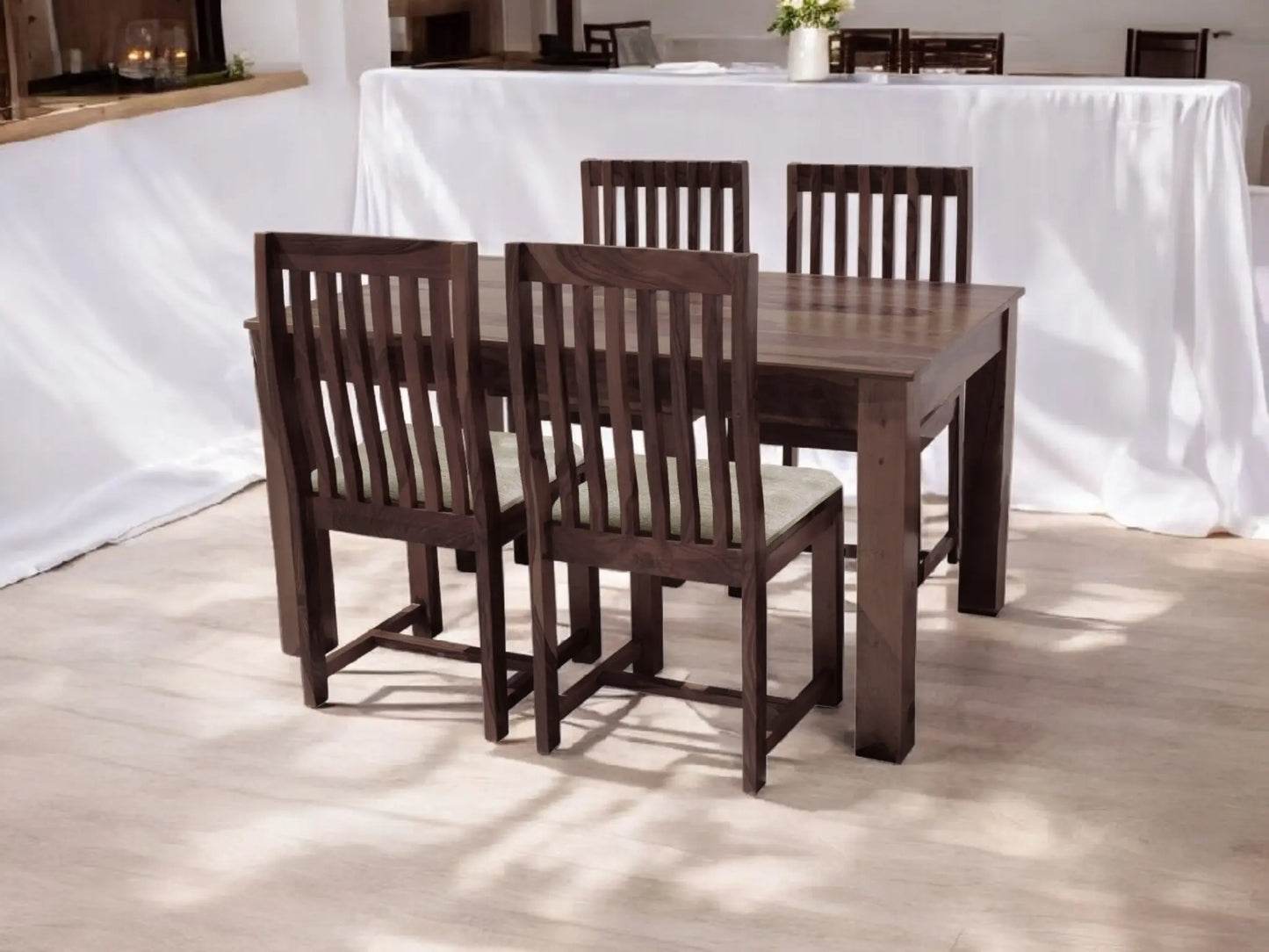 Sheesham Wood and Upholstered Epso 4 Seater Dining Table Set for Home and Living Rooms | Dining Furniture