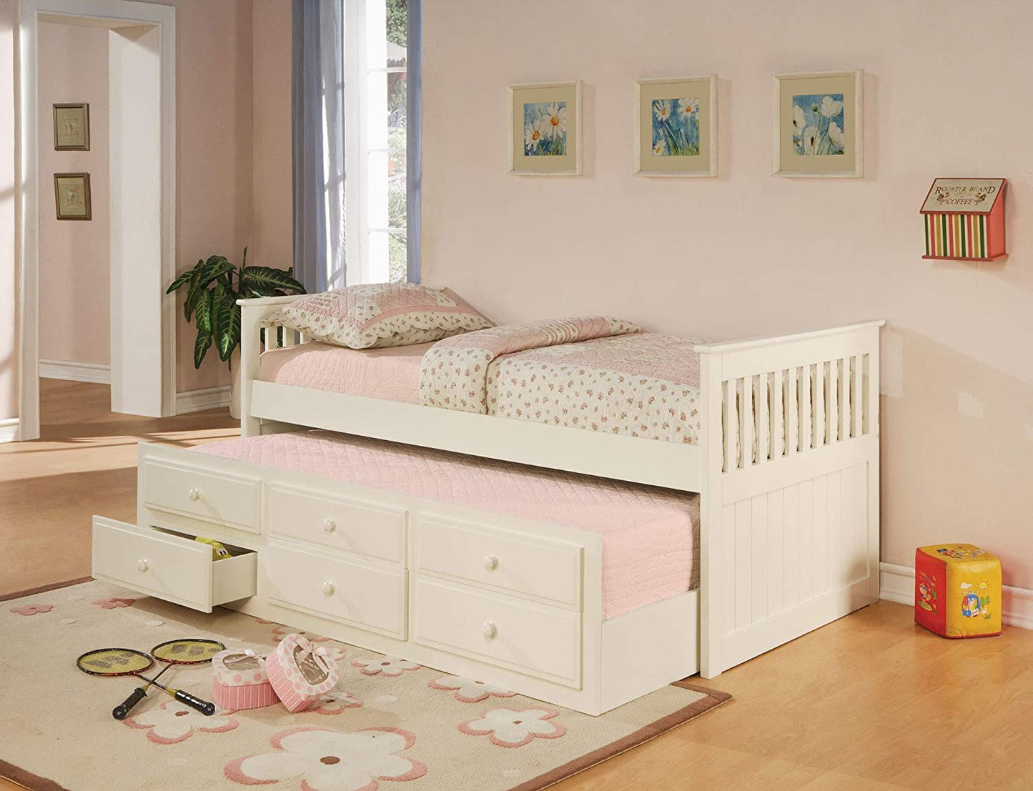 Sheesham Wood Oyster Daybed with Trundle Bed with Drawer Storage for Home | Bed for Bedroom