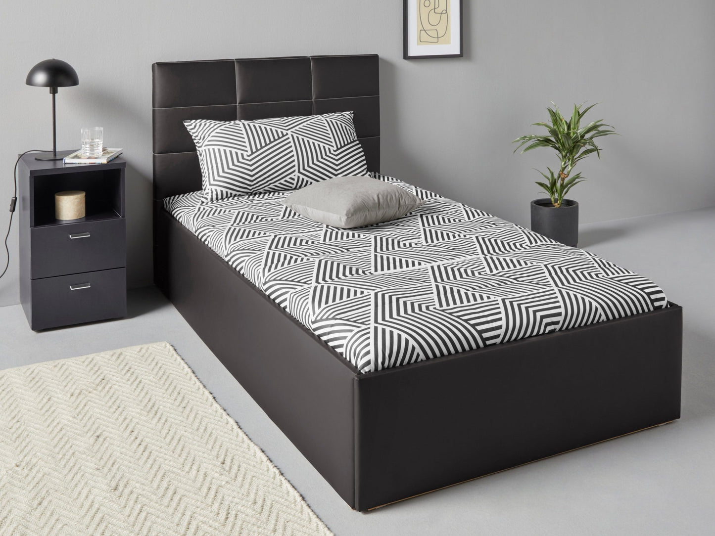 Upholstered Single Size Bed with Box Storage