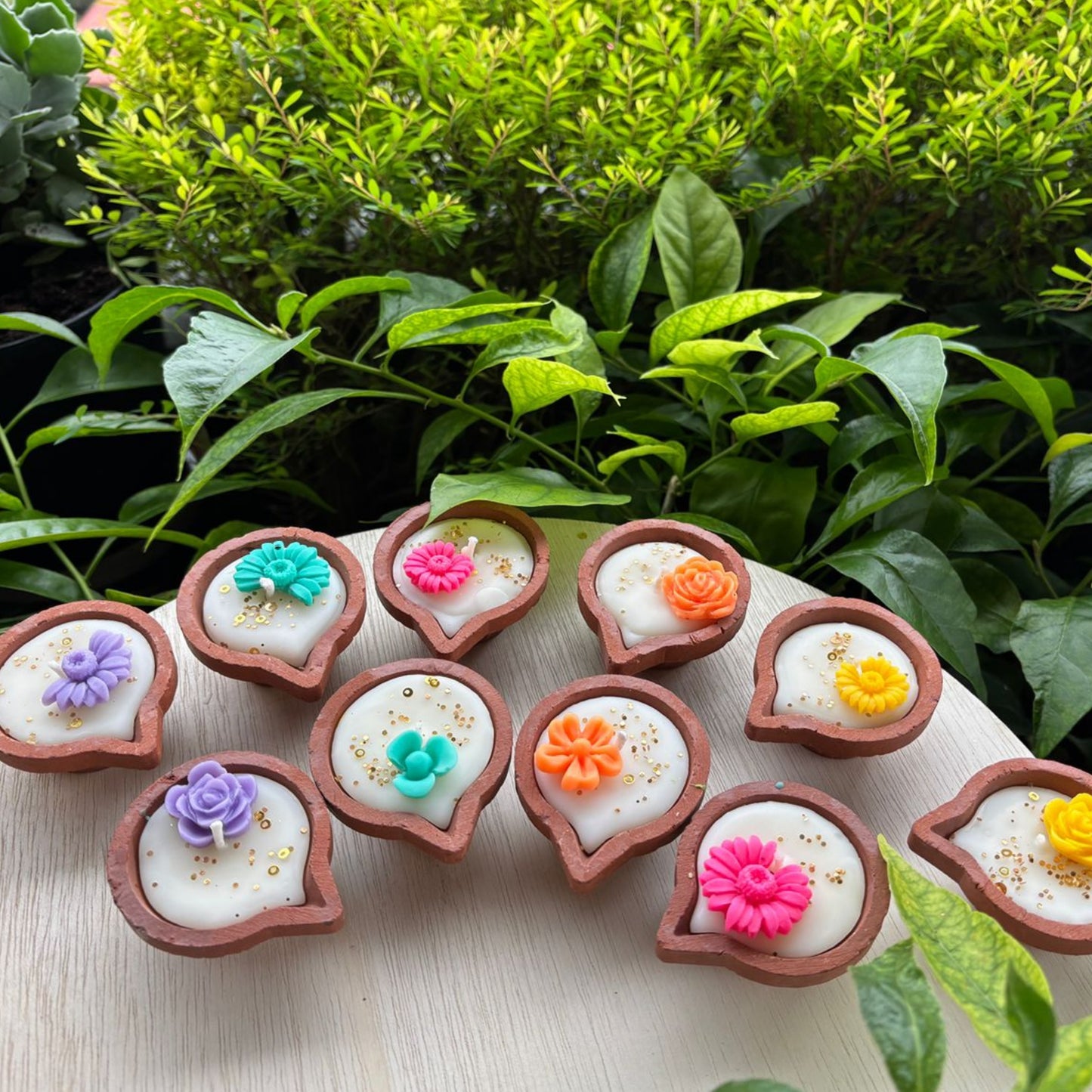 Handmade Floral Wax Diyas(set of 4)
