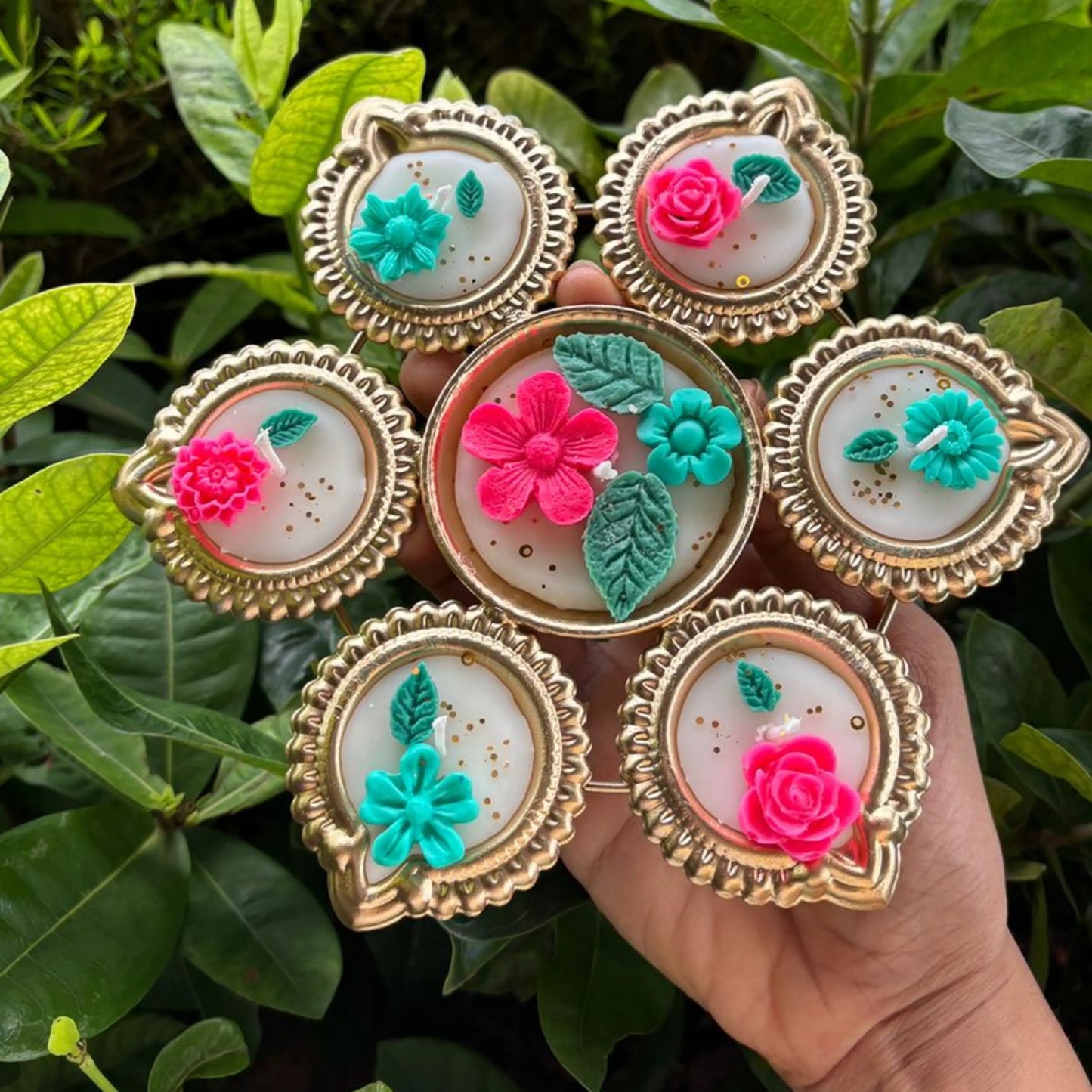 Floral Diya Candle Set – Handcrafted Festive Glow jasmine fragrance