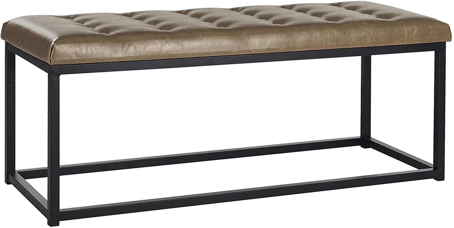 Modern Tufted Upholstered Velvet and Metal Bench Ottoman