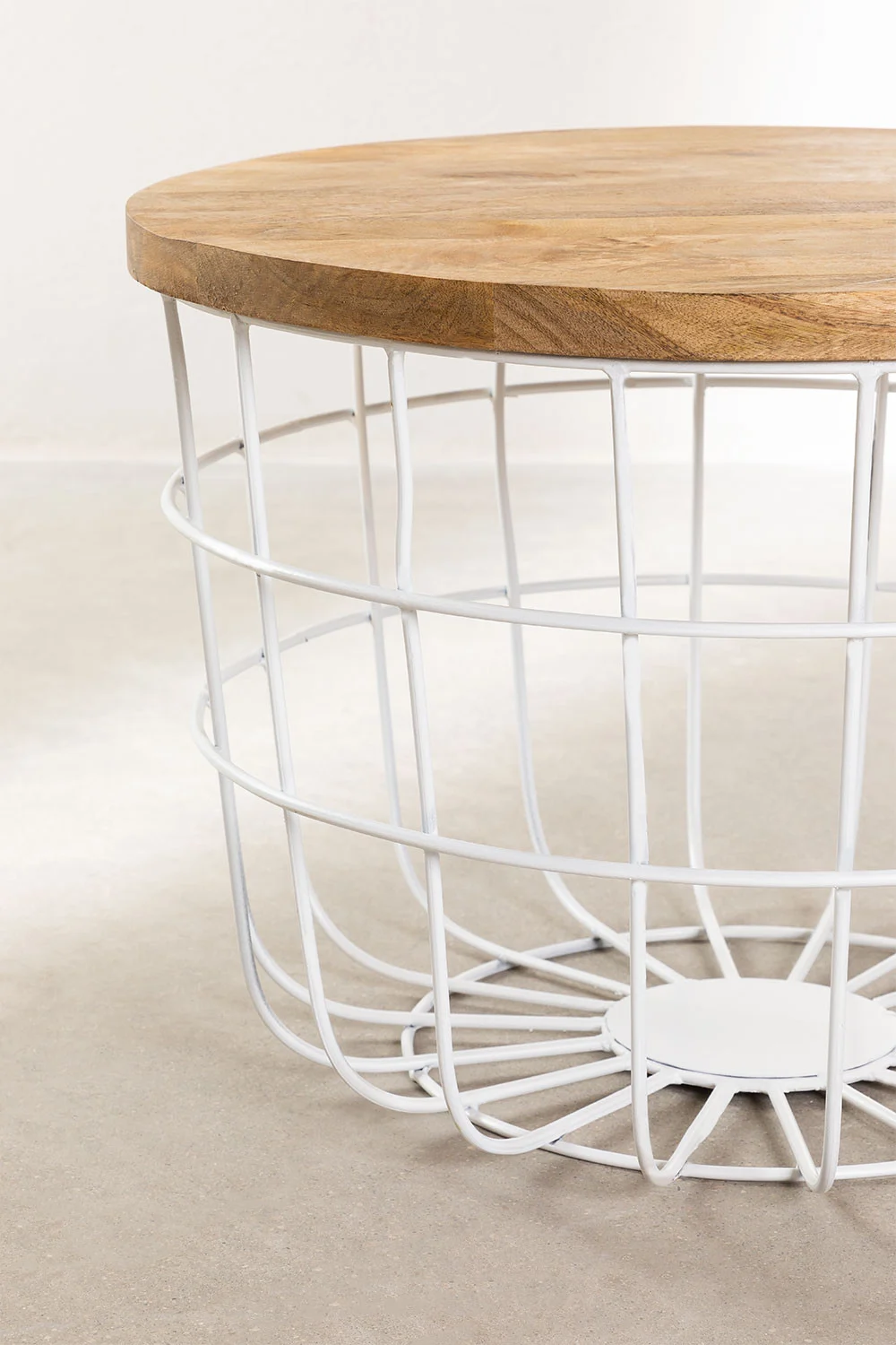 Round Solid Wood Top with Metal Base Coffee Table (Mango Wood - Natural + Black Powder Coated)