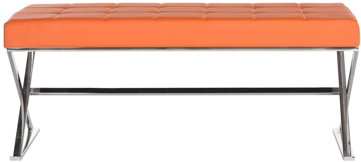 Modern Orange Upholstered Velvet and Metal Bench