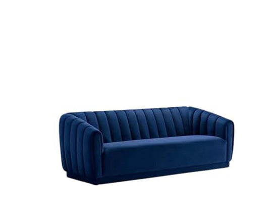 APRODZ Serene Velvet 3-Seater Sofa in Navy Blue – Channel Tufted Modern Couch with Plush Upholstery & Sturdy Frame – Elegant Living Room Furniture for Home, Office, or Lounge