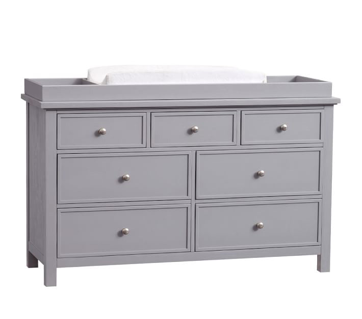 Mango Wood Norto Extra Wide Dresser & Topper Set with Topper Mattress Changing pad is Also Included- Grey