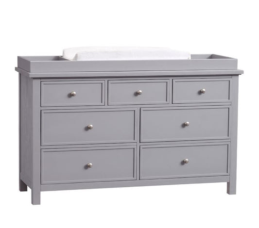 Mango Wood Norto Extra Wide Dresser & Topper Set with Topper Mattress Changing pad is Also Included- Grey